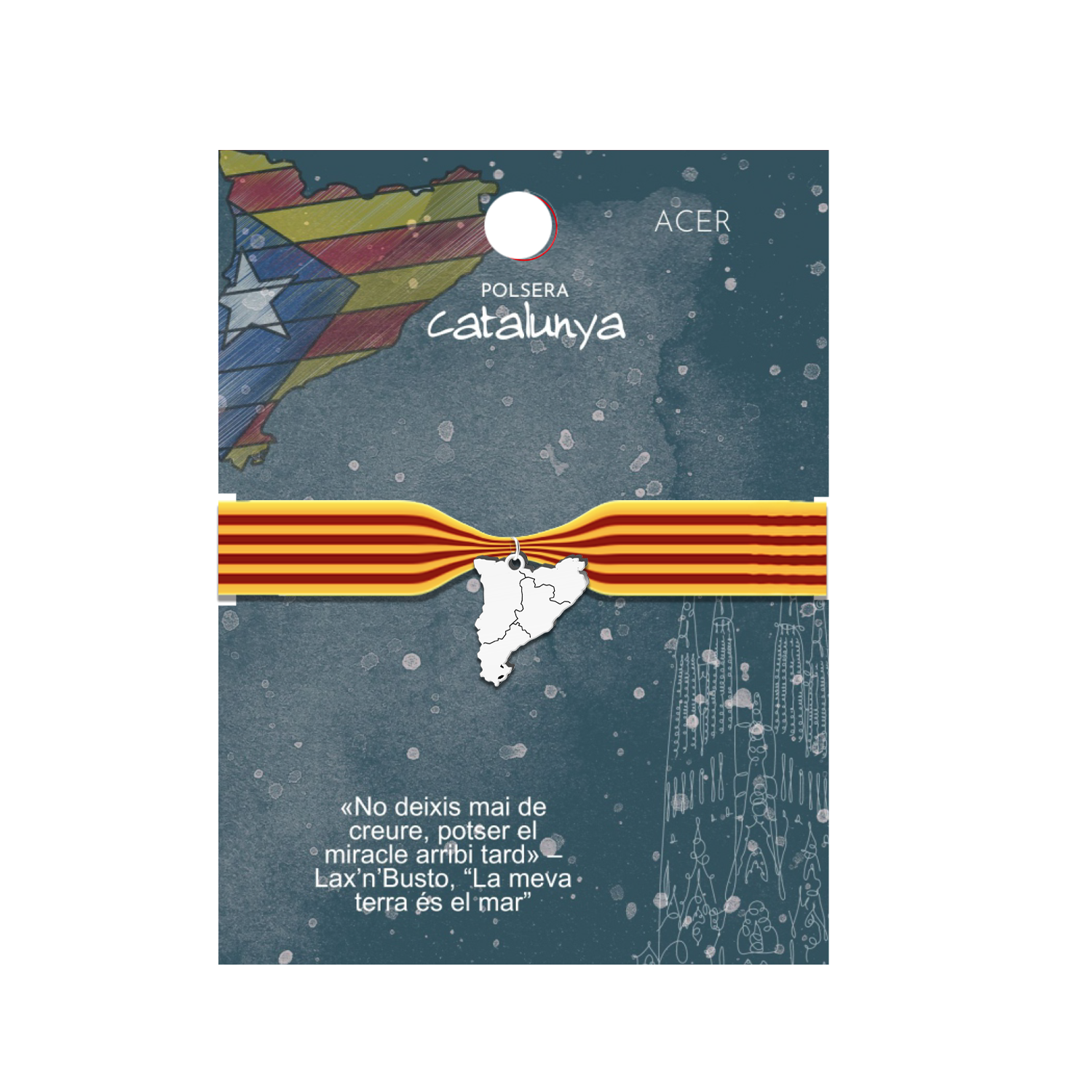 Pulsera Bandera de Cataluña con Colgante Mapa Plateado cotigo