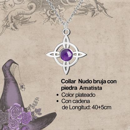 Colgante Nudo bruja Acero con Amatista