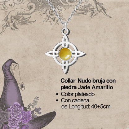 Colgante Nudo bruja Acero con Jade amarilla