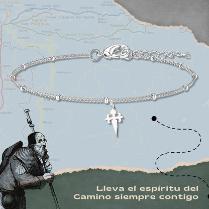 Pulsera del Camino de Santiago - Conchas de Santiago, recuerdos ruta del peregrino, cruz de santiago, joyas mujer + regalo una pulsera de 7 nudos.