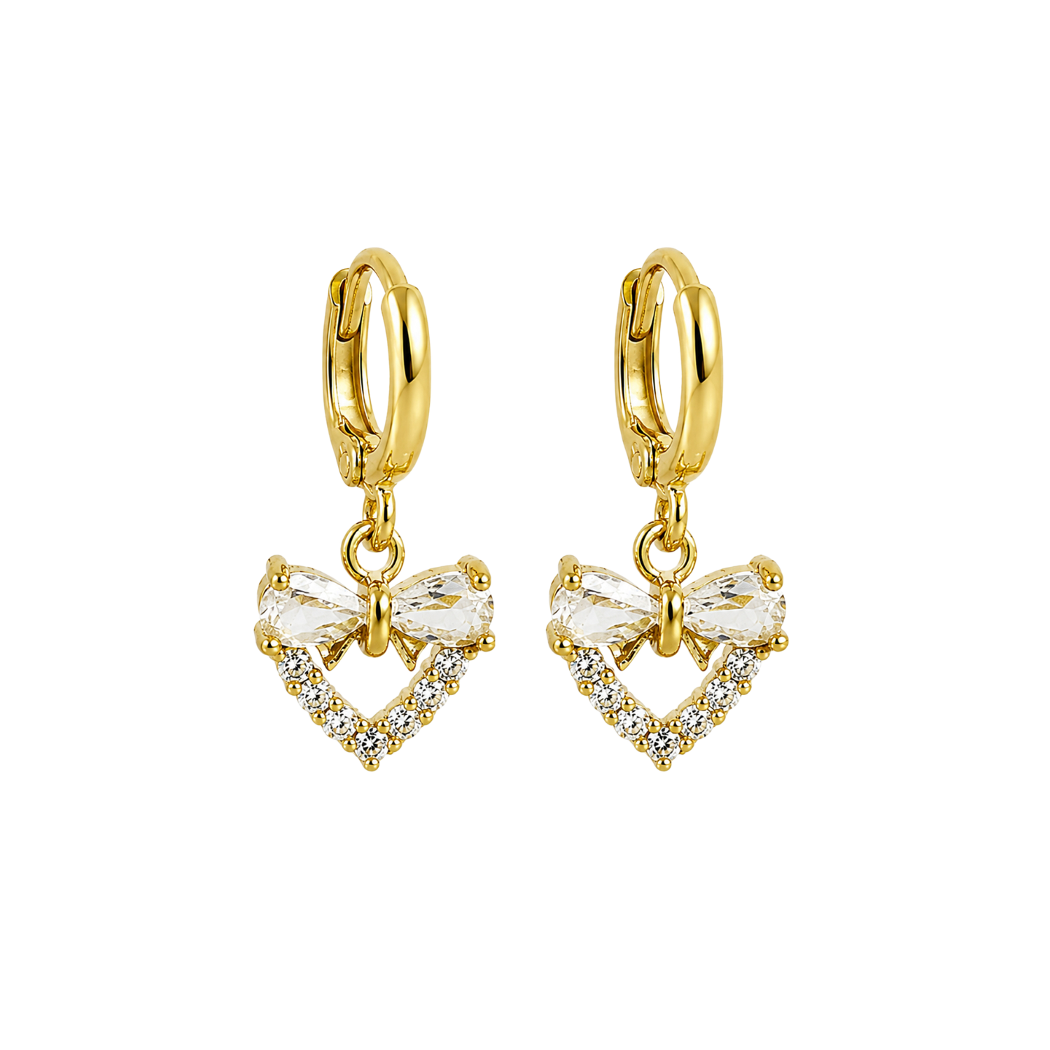 Pendientes de Aro Dorados con Corazón y Lazo
