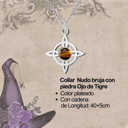 Colgante Nudo bruja Acero con Ojo de Tigre