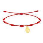 Pulsera roja 7 nudos con medalla virgen de lourdes acero dorado amuleto de sanación y milagros para enfermos