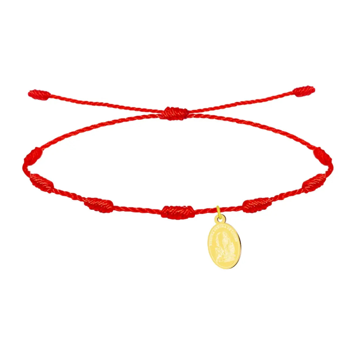 Pulsera roja 7 nudos con medalla virgen de lourdes acero dorado amuleto de sanación y milagros para enfermos