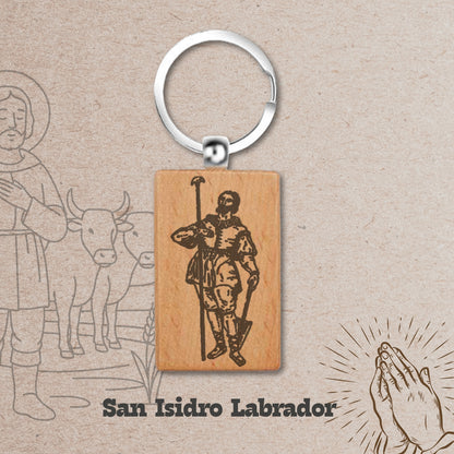 Llavero de Madera con SAN ISIDRO LABRADOR
