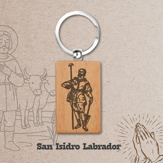 Llavero de Madera con SAN ISIDRO LABRADOR