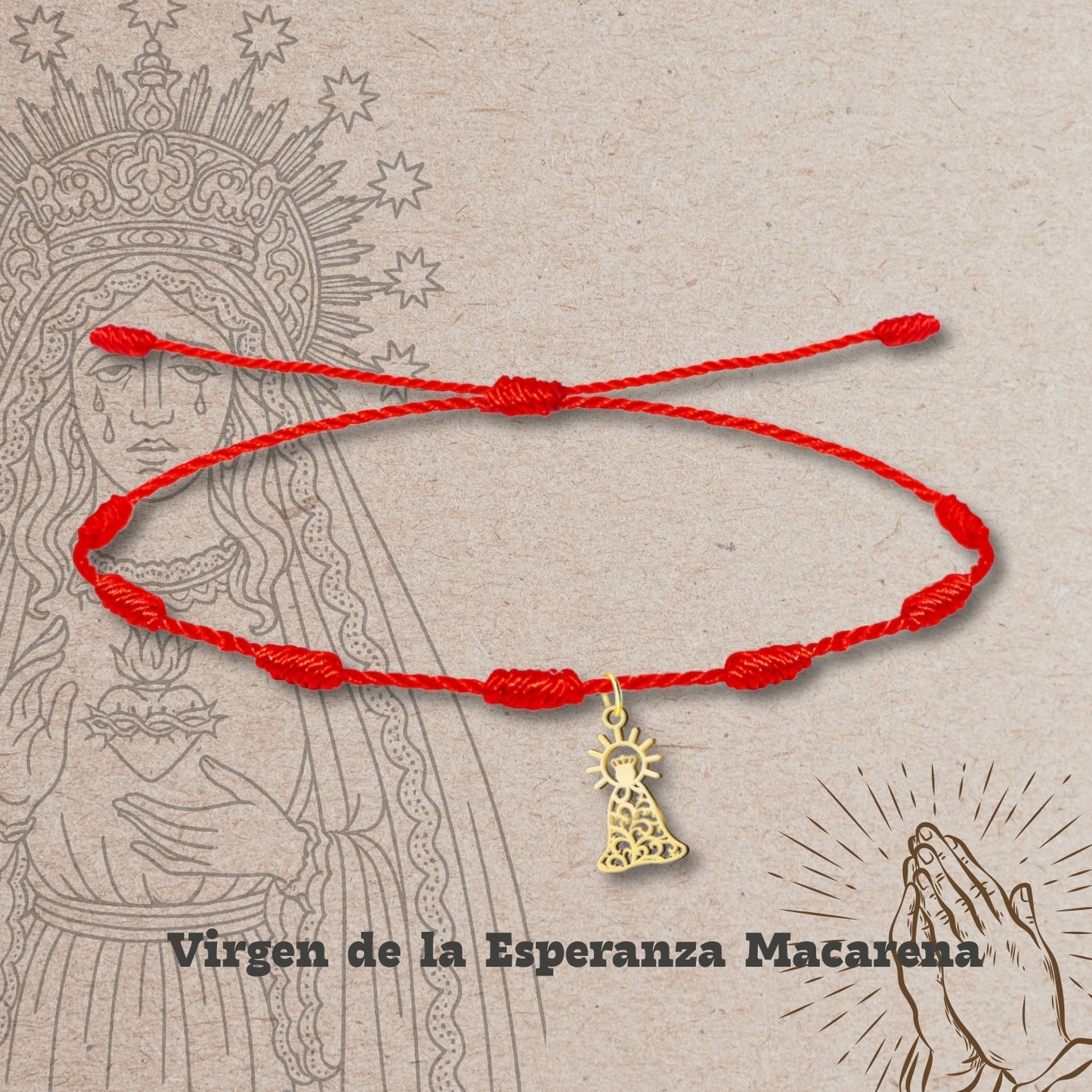 Pulsera 7 nudos con Virgen de la Esperanza Macarena Acero Dorado