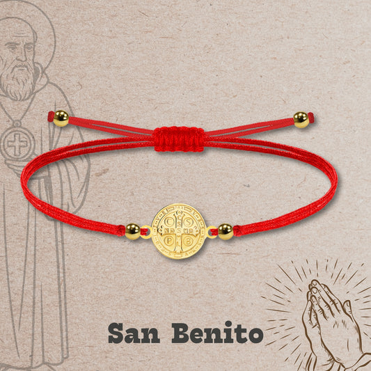 Pulsera Hilo encerado Rojo-San Benito Dorado