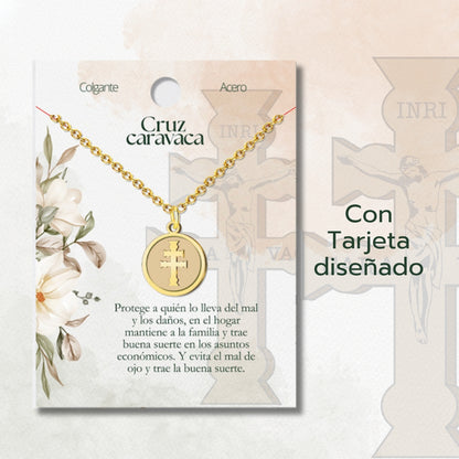 Collar Cruz Caravaca ✝️ | Hecho a mano en acero | Amuleto con tarjeta diseñada | Regalo con intención 💖