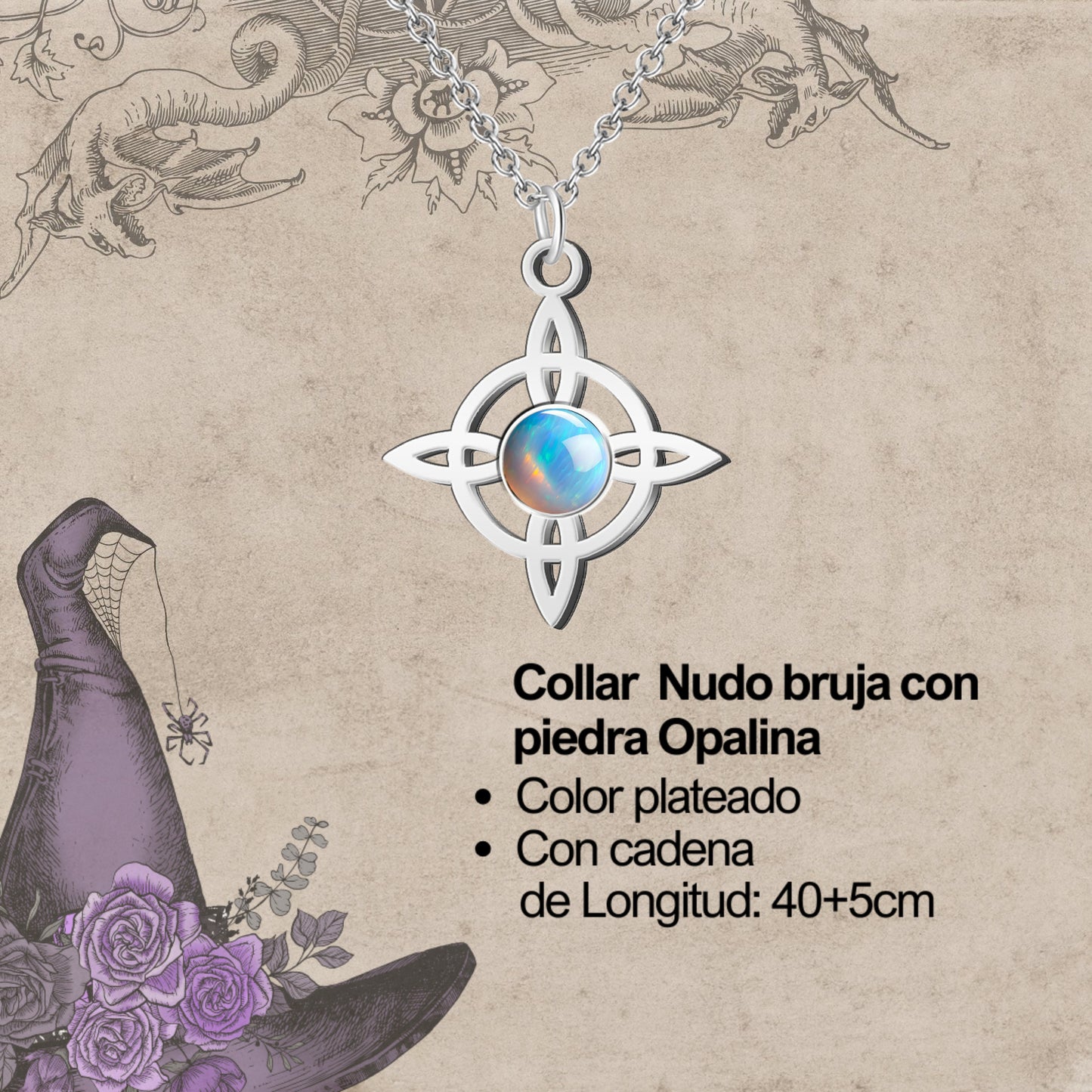 Colgante Nudo bruja Acero con Opalina