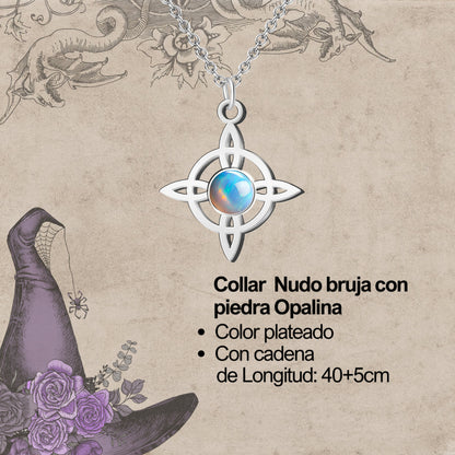 Colgante Nudo bruja Acero con Opalina