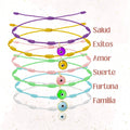 ✨6 Pulseras 7 Nudos con Ojo de Turco 🧿 Hecha a Mano 🌈 Varios Colores con Significado Especial 💫 Incluye Tarjeta Diseñada 🎁 Amuleto de Protección y Suerte 🍀 - cotigo
