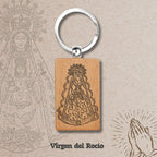 Llavero de Virgen del Rocío en Madera Natural acabado