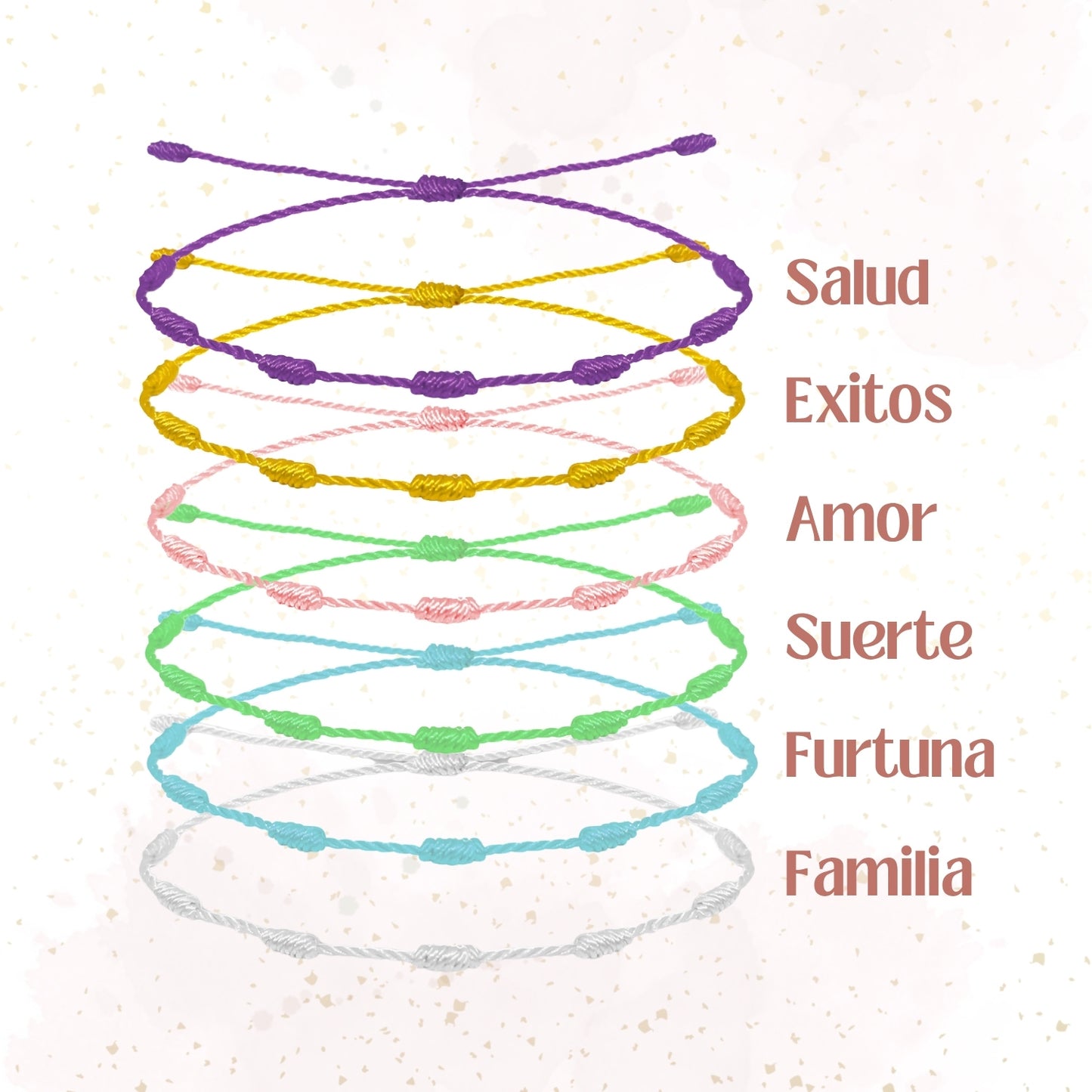 ✨ 6 Pulseras 7 Nudos Hecha a Mano 🌈 Varios Colores con Significado Especial 💫 Incluye Tarjeta Diseñada 🎁 Amuleto de Protección y Suerte 🍀