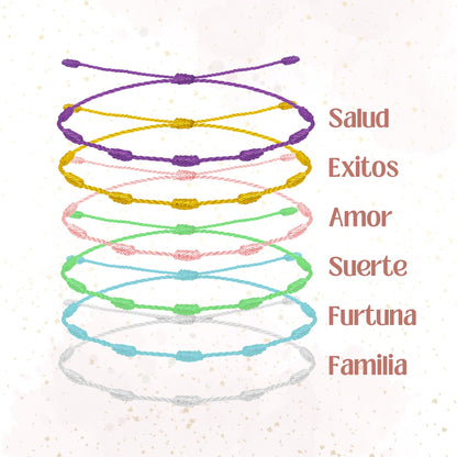 ✨ 6 Pulseras 7 Nudos Hecha a Mano 🌈 Varios Colores con Significado Especial 💫 Incluye Tarjeta Diseñada 🎁 Amuleto de Protección y Suerte 🍀
