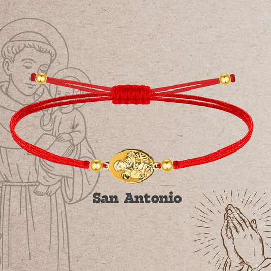 Pulsera Hilo Encerado con SAN ANTONIO color Dorado