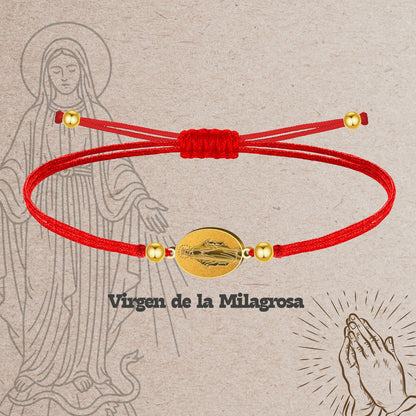 Pulsera Hilo Encerado con Virgen de la Milagrosa color Dorado
