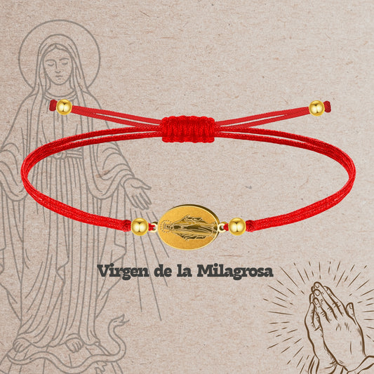 Pulsera Hilo Encerado con Virgen de la Milagrosa color Dorado