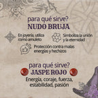 Colgante Nudo de Bruja con Jaspe Rojo en Acero Dorado cotigo