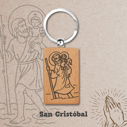 Llavero de Madera con San Cristóbal