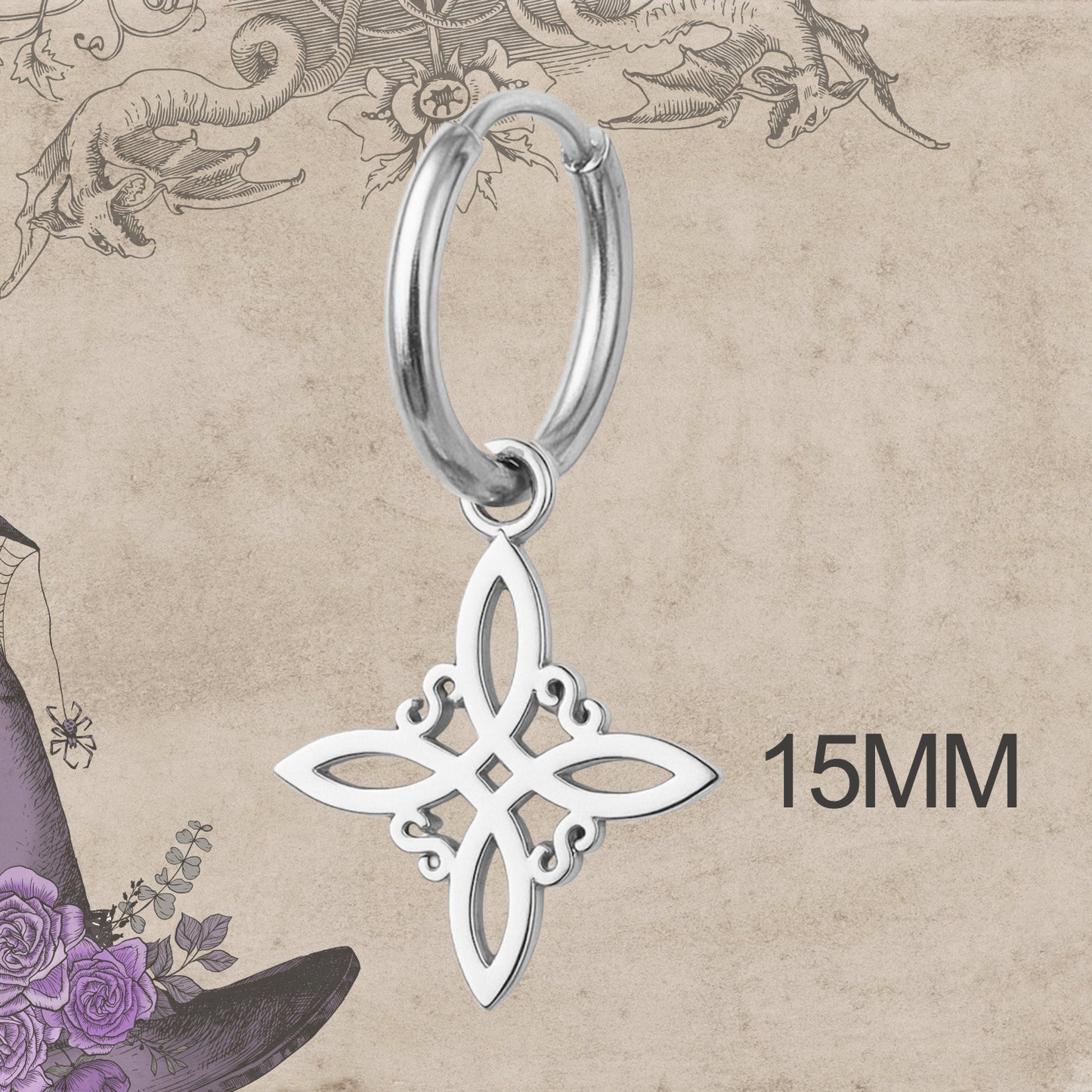 Pendientes Nudo de Bruja – Acero Inoxidable Plateado, Amuleto de Protección