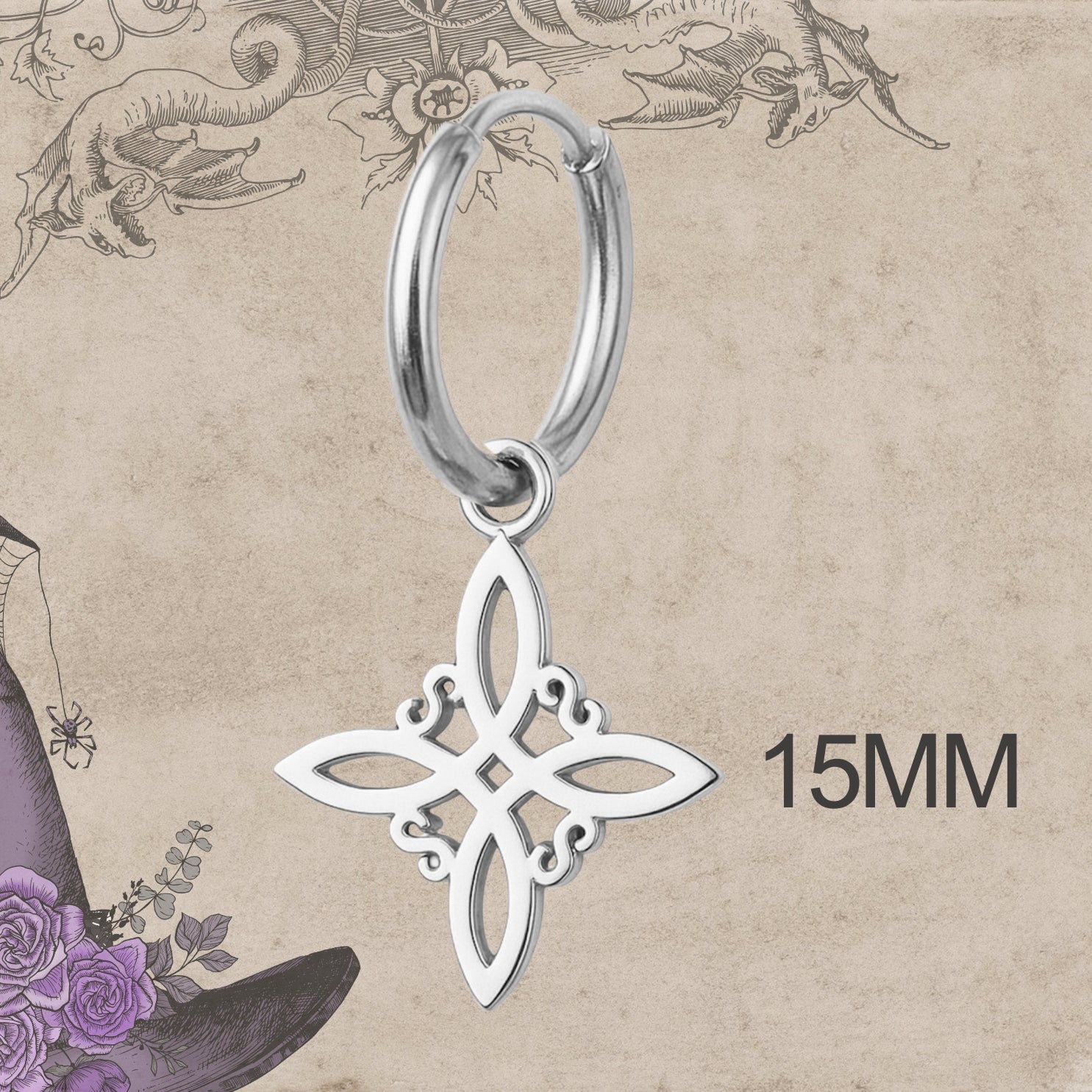 Aros Huggie con Nudo de Bruja en Acero Inoxidable Plateado - cotigo