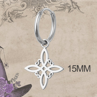Pendientes Nudo de Bruja – Acero Inoxidable Plateado, Amuleto de Protección