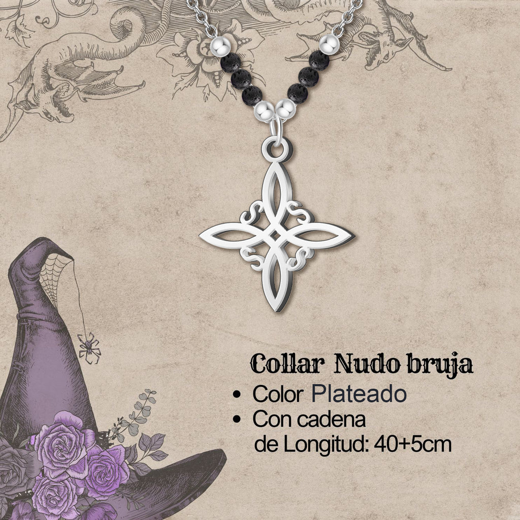 Collar Nudo de Bruja Acero con Piedra Volcánica acabado