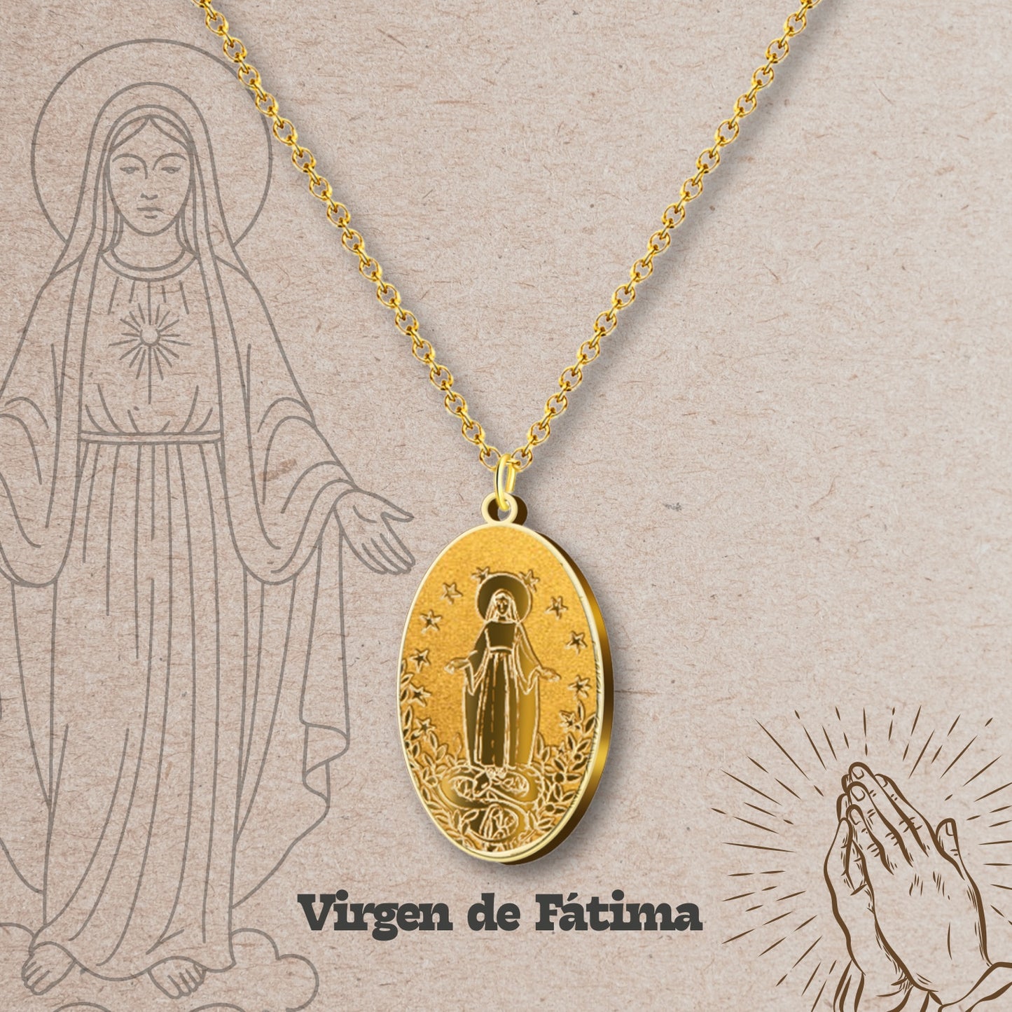 Colgante Acero VIRGEN DE FATIMA color Dorado