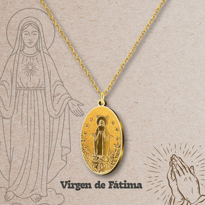 Colgante Acero VIRGEN DE FATIMA color Dorado