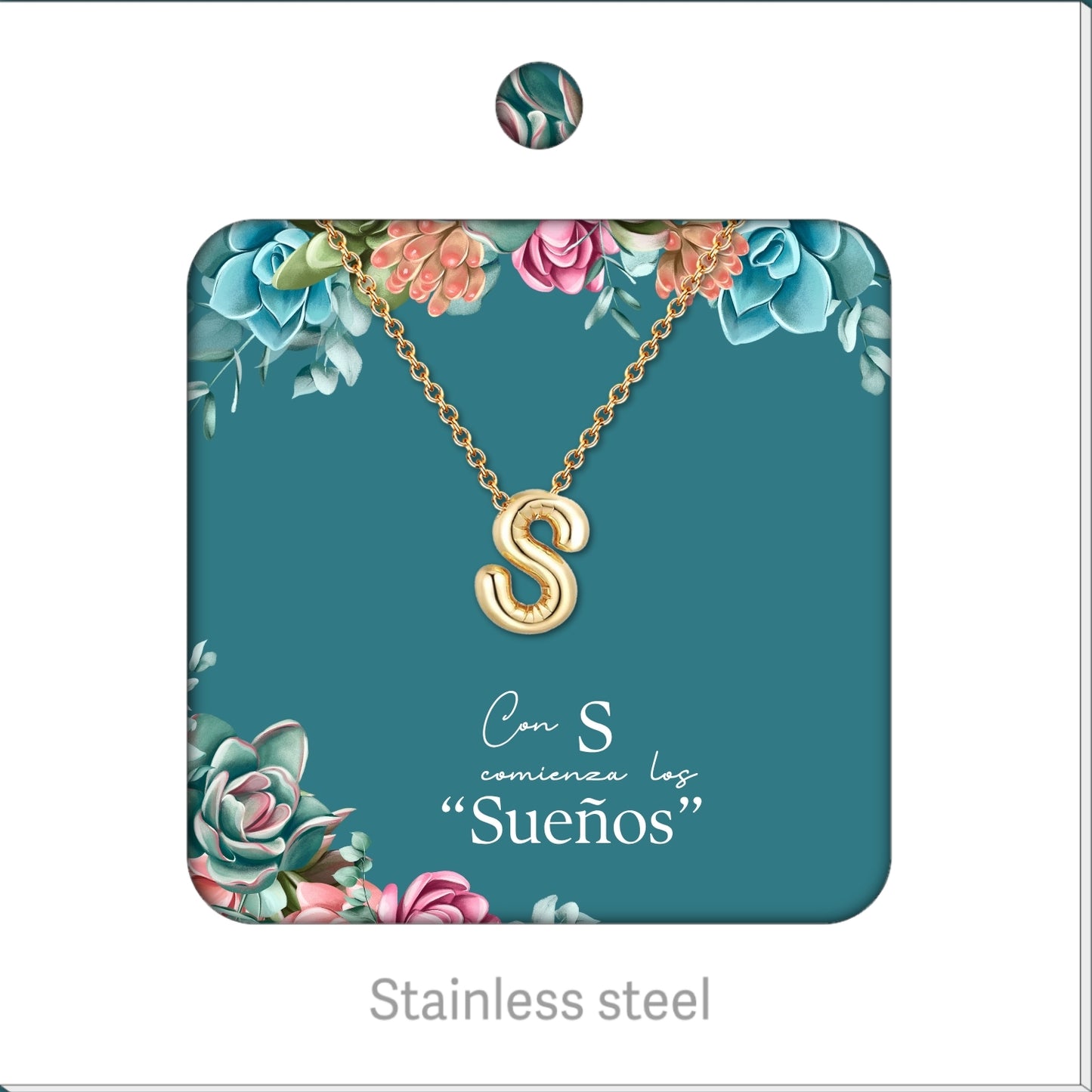Collar Letra Inicial Acero Inoxidable con Tarjeta diseñado y Caja de Regalo, Regalo para Cumpleaños, Navidad, Día de Madera, San Valentín