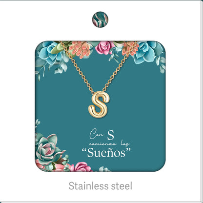Collar Letra Inicial Acero Inoxidable con Tarjeta diseñado y Caja de Regalo, Regalo para Cumpleaños, Navidad, Día de Madera, San Valentín