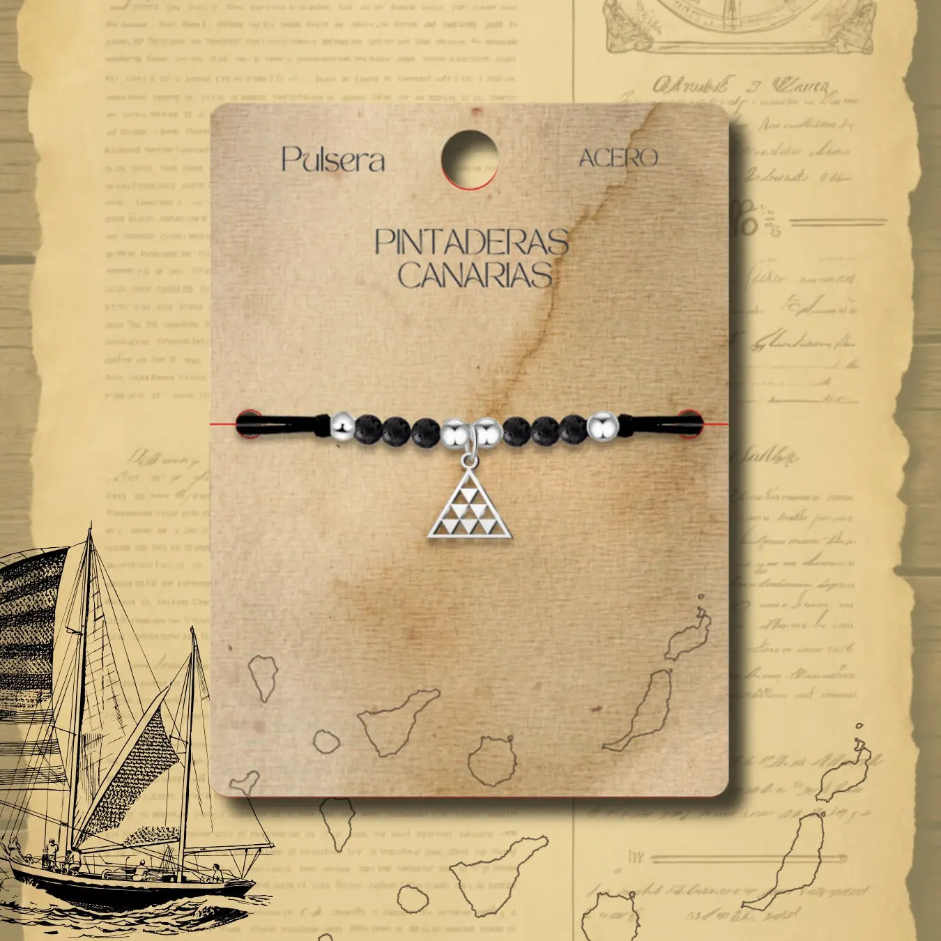 Pulsera Hilo Encerado pintadera Canaria Triangular - cotigo