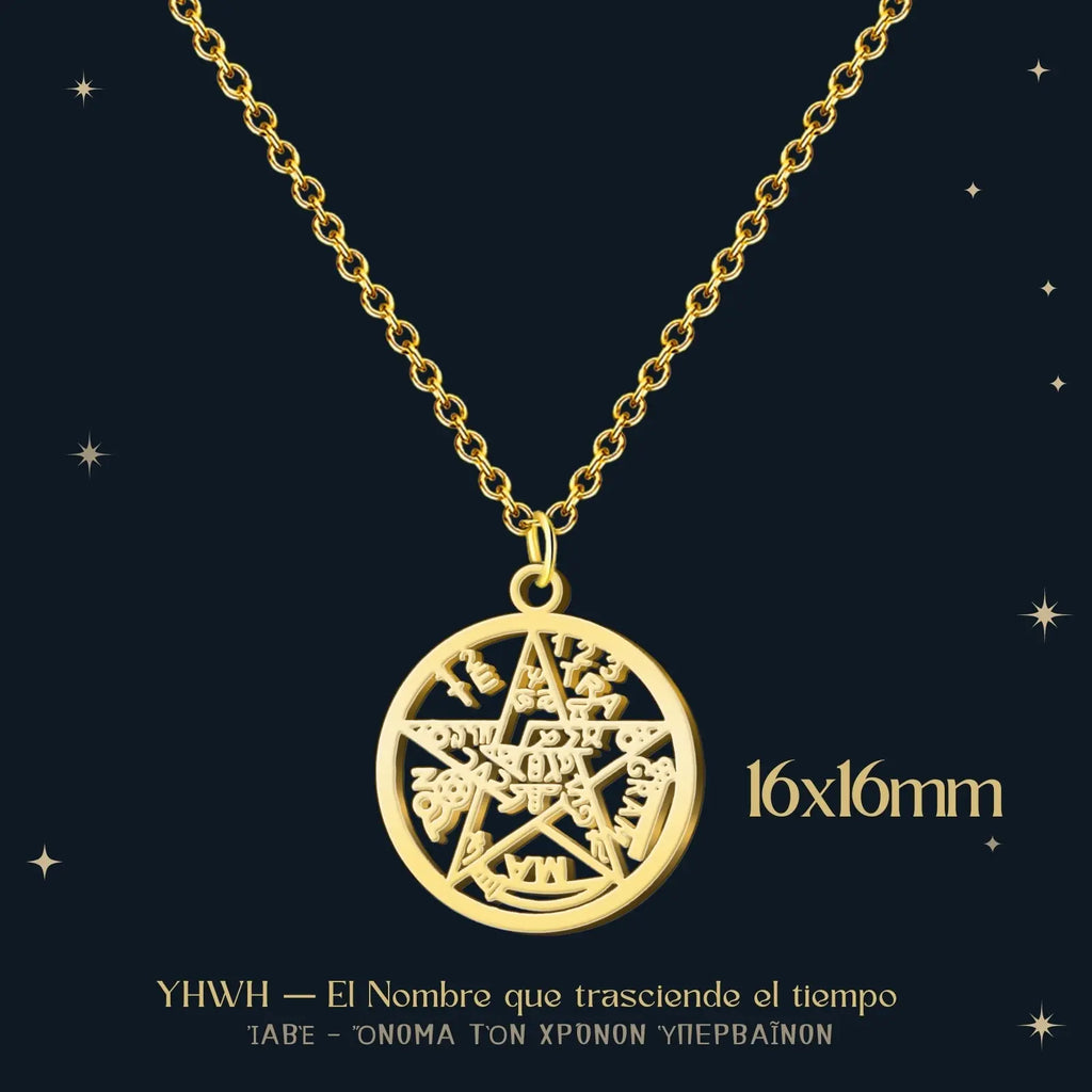 Colgante Medalla de Tetragrámaton con Diseño Calado Y Acero Dorado detalle