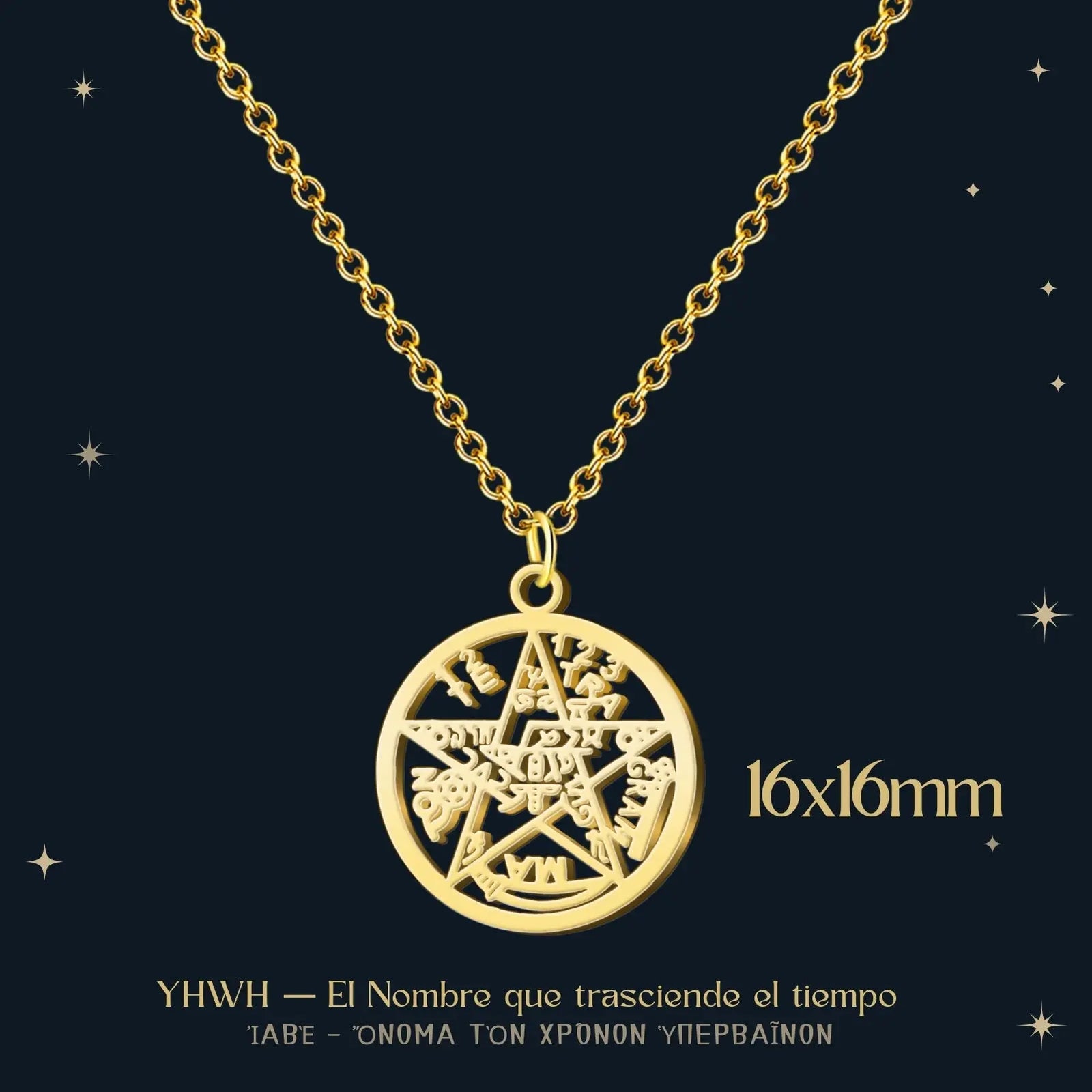 Colgante Medalla de Tetragrámaton con Diseño Calado Y Acero Dorado detalle