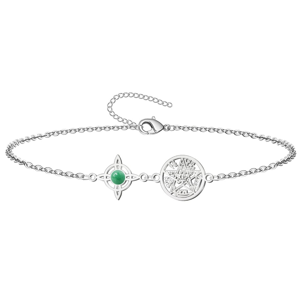 Pulsera Nudo de Bruja, Tetragrámaton y Piedra Natural - Aventurina Verde