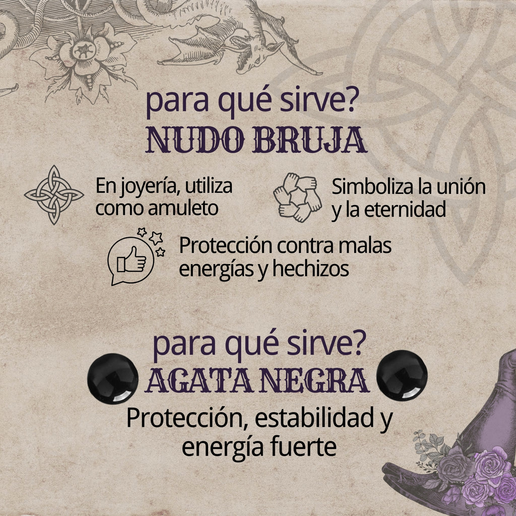 Anillo Nudo de Bruja con Ágata Negra en Acero Plateado - cotigo