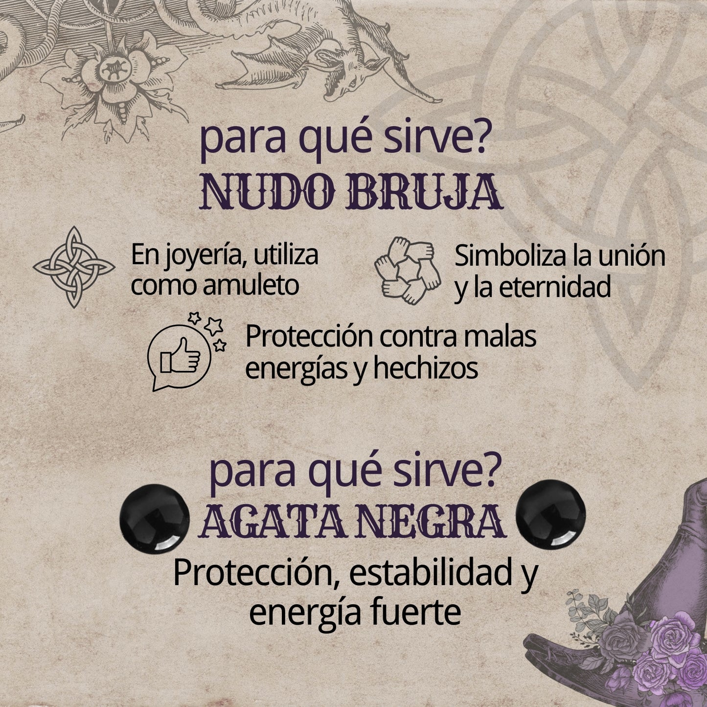 Anillo Nudo de Bruja Acero Plateado con Agata Negra