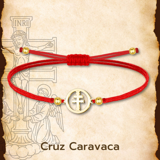 Pulsera Hilo encerado con Cruz Caravaca Acero Color Dorado