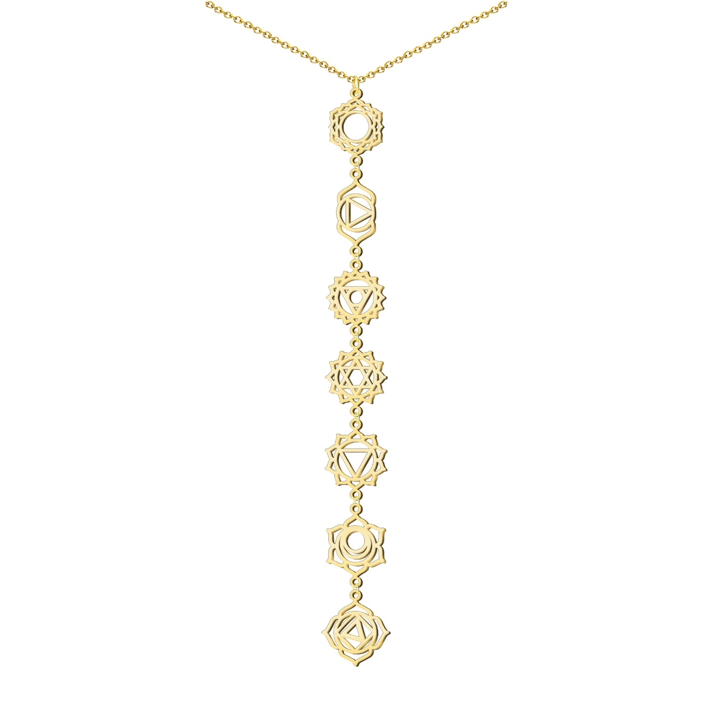 Collar 7 Chakras Acero Inoxidable , color Dorado✨ Amuleto Energético con Regalo Pulsera Nudo de Bruja