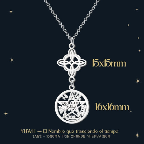 Colgante Calado en Acero Plateado con Nudo de Bruja y Tetragrammaton - cotigo