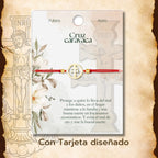 Pulsera Medalla Cruz de Caravaca con Hilo Rojo y Acero Dorado - cotigo