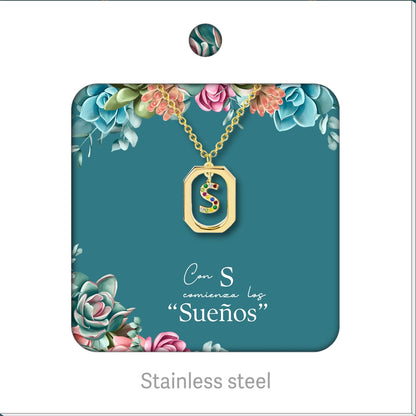 Collar Letra Inicial Acero Inoxidable con Tarjeta diseñado y Caja de Regalo, Regalo para Cumpleaños, Navidad, Día de Madera, San Valentín