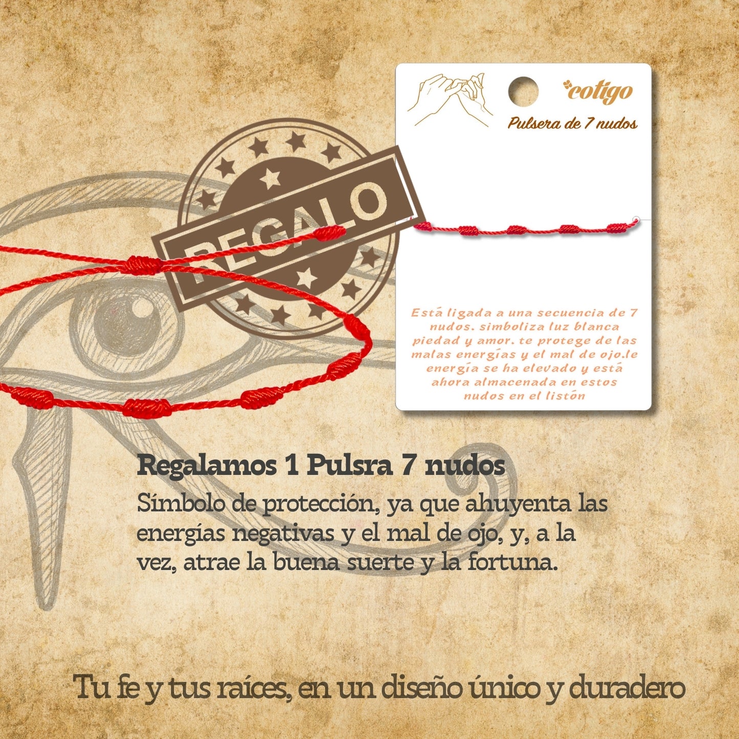Pulsera Hilo encerado con Ojo horus Acero Plateado