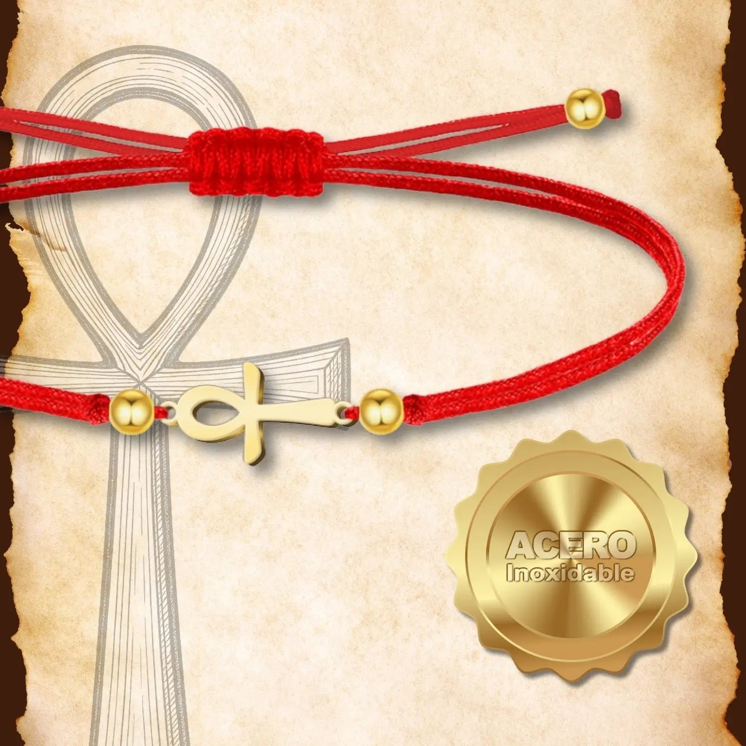 Pulsera Cruz Egipcia Dorado de Hilo En.Rojo - cotigo