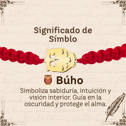 Pulsera Hilo Destino con Búho Acero Dorado