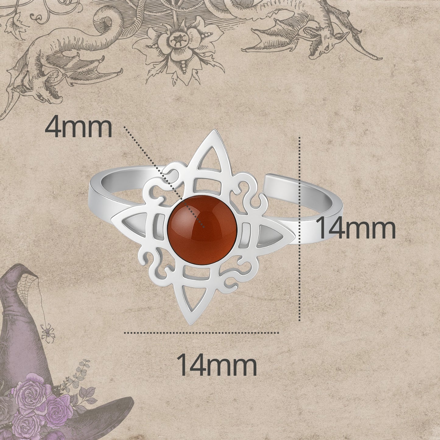 Anillo Nudo de Bruja Acero Plateado con Carneola