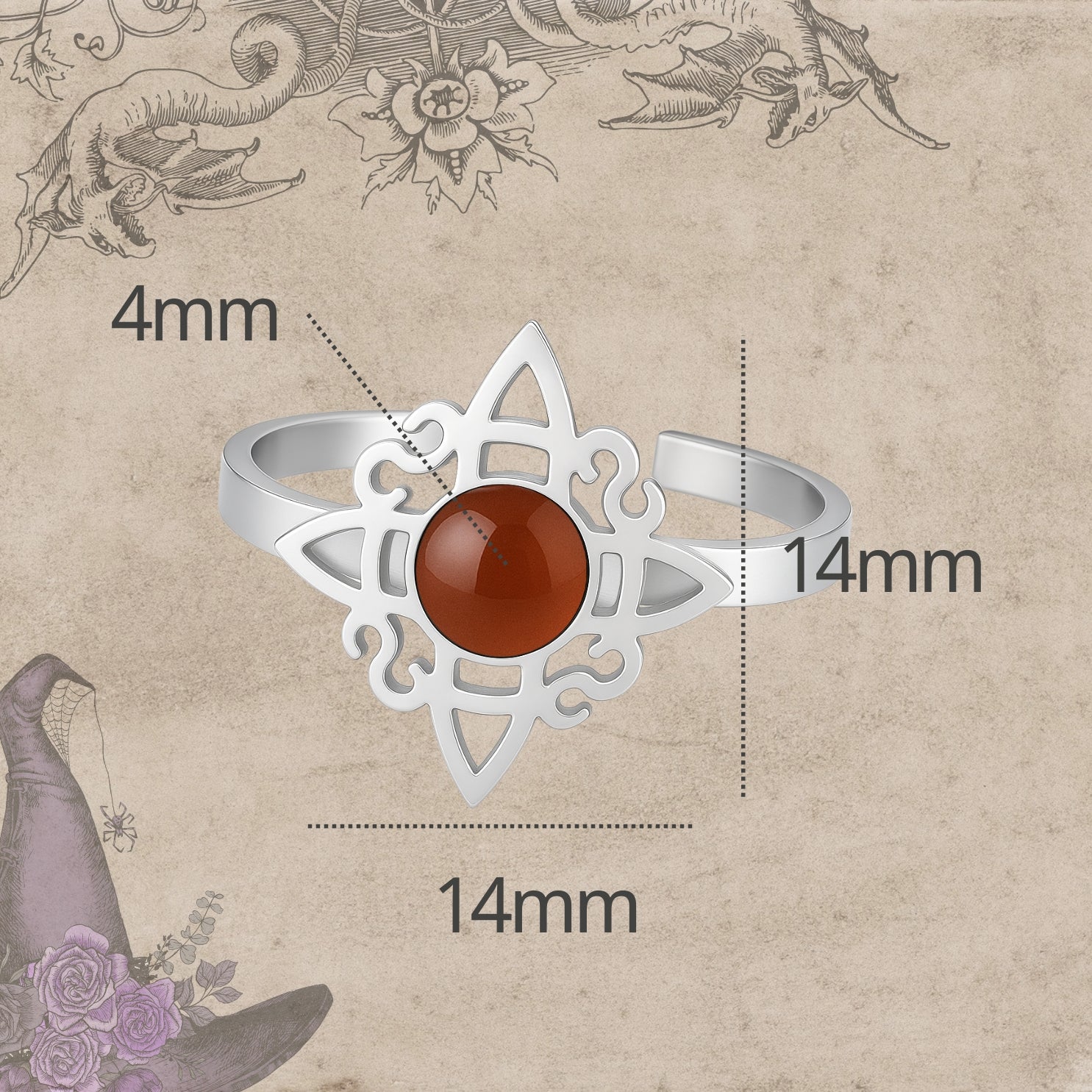 Anillo Nudo de Bruja con Cornalina en Acero Plateado - cotigo