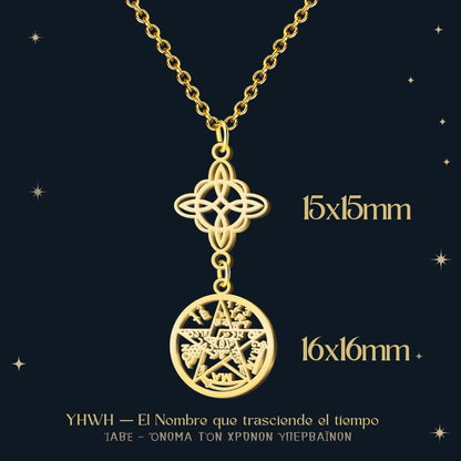 Colgante Tetragramaton con Nudo de Bruja Acero color Dorado