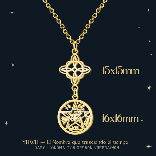 Colgante Tetragramaton con Nudo de Bruja Acero color Dorado